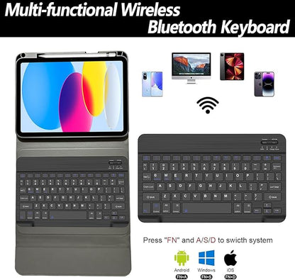 Keyboard Case for iPad 11th 10th Generation - iPad 10th Generation Case with Detachable Wireless Keyboard - Smart Folio Cover with Pencil Holder for 11-inch A16 2025 10.9-inch 2022, Black