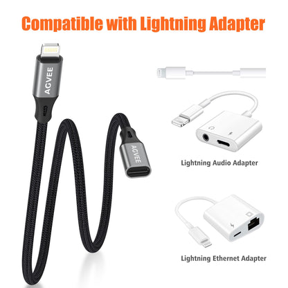 AGVEE 2 Pack 1ft Lightning Extension Cable