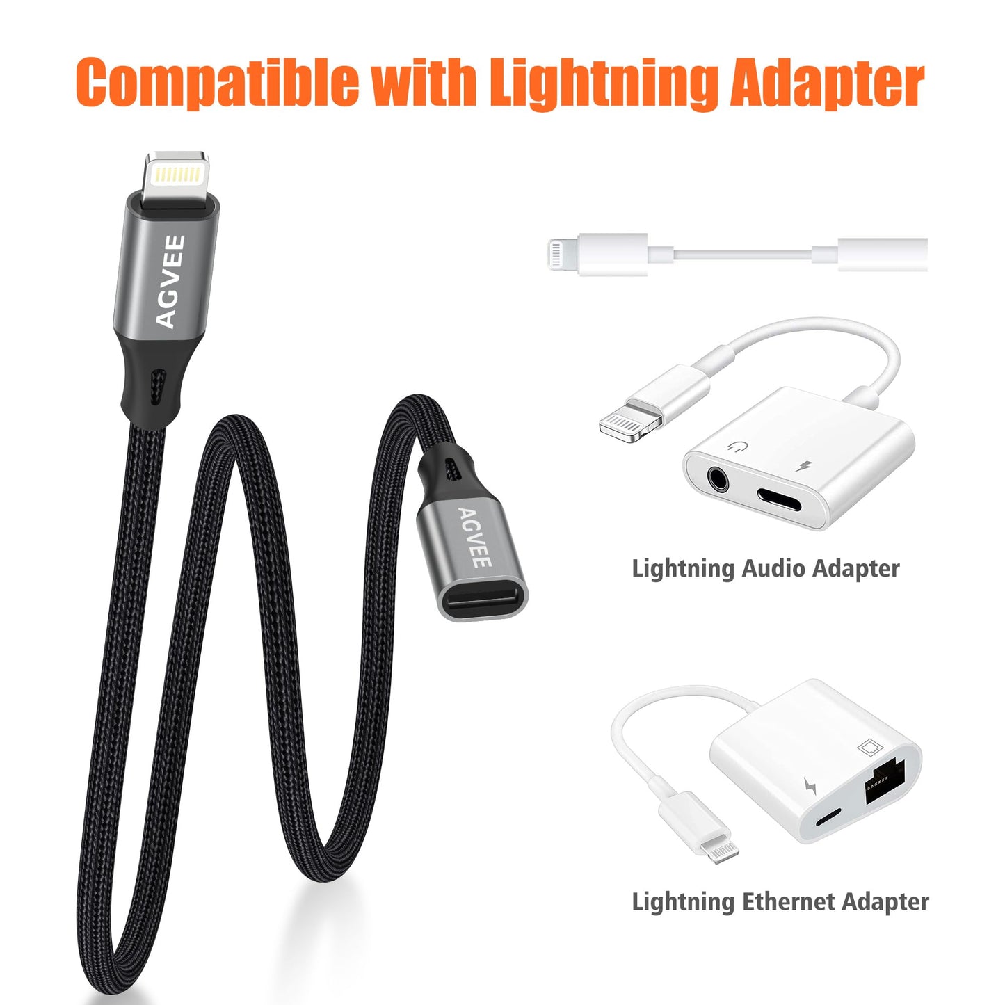 AGVEE 4 inch Lightning Extension Cable