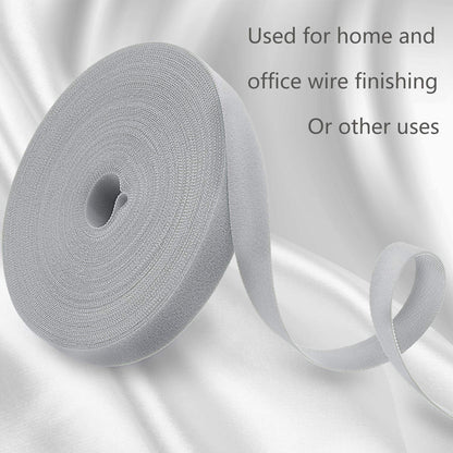 Saisn Reusable Fastening Tape Cable Ties 3/4 Inch Double Side Hook Roll (25 Yard, Grey)