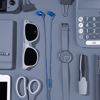 Panasonic ErgoFit Wired Earbuds with Microphone, 3.5mm Jack Headphones with Mic and Call Controller, Ergonomic Custom-Fit Earpieces (S/M/L), for Phones and Laptops - RP-TCM125-AA (Metallic Blue)