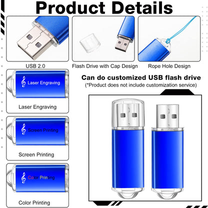 Hoteam 50 Pack USB 2.0 Flash Drives Bulk Blue Portable Thumb Drive with Hat USB Sticks Bulk with 50 Pcs Lanyards for Data Storage File Sharing Commercial Gift(8GB)