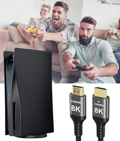 8K HDMI Cable 48Gbps 33 FT, Nylon Braided High Speed HDMI® Cable 4k 120Hz 2k 165Hz 8k 60Hz 12bit eARC ARC Dolby Atmos HDR10+ HDCP2.3 Compatible for Gaming PC TV Soundbar Monitor Mac PS5 Xbox