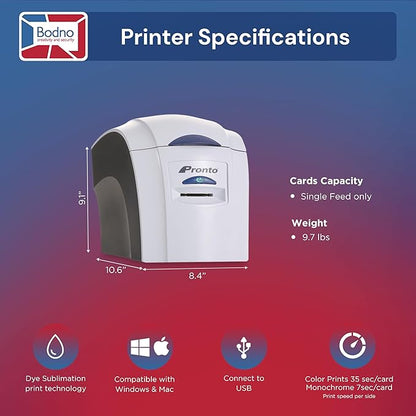 Magicard Pronto ID Card Printer & Super Supplies Package with Bodno ID Software, Camera, 300 Cards and 300 Print Ribbon - Bronze Edition