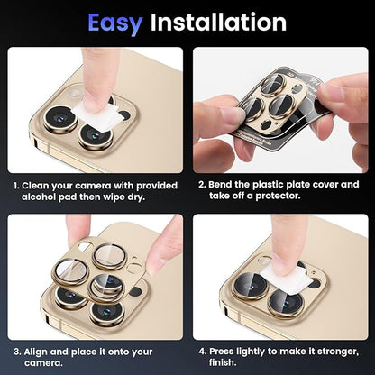 Tensea for iPhone 16 Pro/iPhone 16 Pro Max/iPhone 15 Pro/iPhone 15 Pro Max Camera Lens Protector, Metal Aluminum Alloy Tempered Glass Cover Camera Screen Protector Accessories, Case Friendly