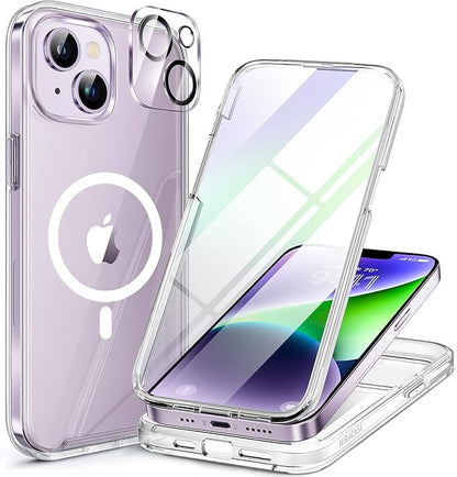 Miracase Magnetic for iPhone 14 Case 6.1'', [Bubble Free] Full-Body Bumper Phone case with Built-in Full Glass Screen &Lens Protector,No Gap,Compatible with MagSafe,Drop Proof 14 Cover,Clear