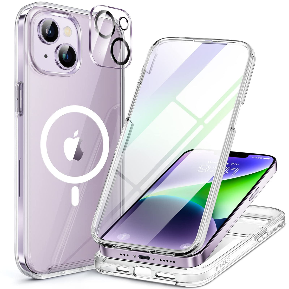 Miracase for iPhone 13 Case 6.1'',Full-Body Magnetic Clear Bumper Case with Built-in 9H Tempered Glass Screen Protector,Military Drop Protection Outdoor Phone Case — iPhone 14