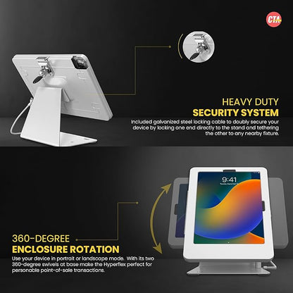 Desktop Anti-Theft Stand – CTA Kiosk Stand with Stylus, Tether, and Aluminum Enclosure for iPad 11th Gen A16 11” - 10th Gen 10.9” - Air 4th & 5th Gen - 11” Pro & More - White (PAD-DASB109W)