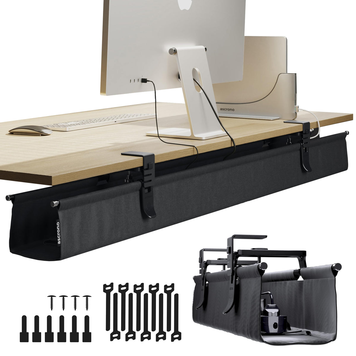 Ascrono Original Under Desk Cable Management Tray, Black, 27.3"