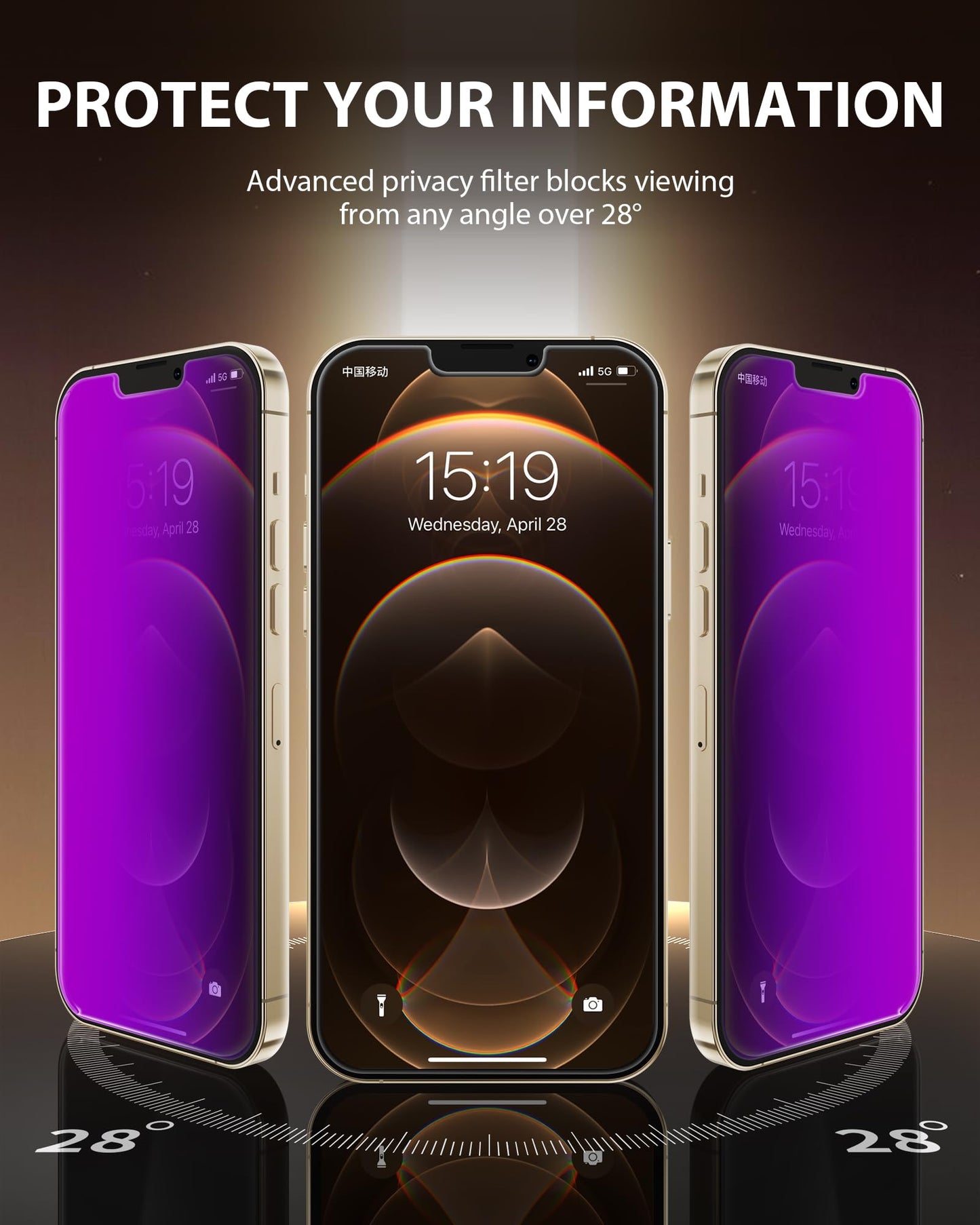 PDDKISS Compatible for iPhone 12 Pro Max Privacy Screen Protector 6.7 Inch, Purple Gradient Colorful Anti Spy Anti Blue Light HD Screen Protector Tempered Glass Easy Installation