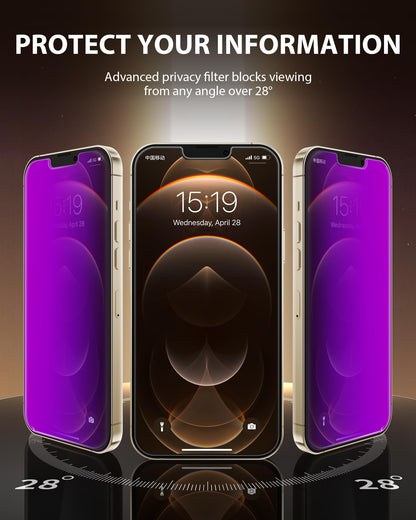 PDDKISS Compatible for iPhone 12 Pro Max Privacy Screen Protector 6.7 Inch, Purple Gradient Colorful Anti Spy Anti Blue Light HD Screen Protector Tempered Glass Easy Installation