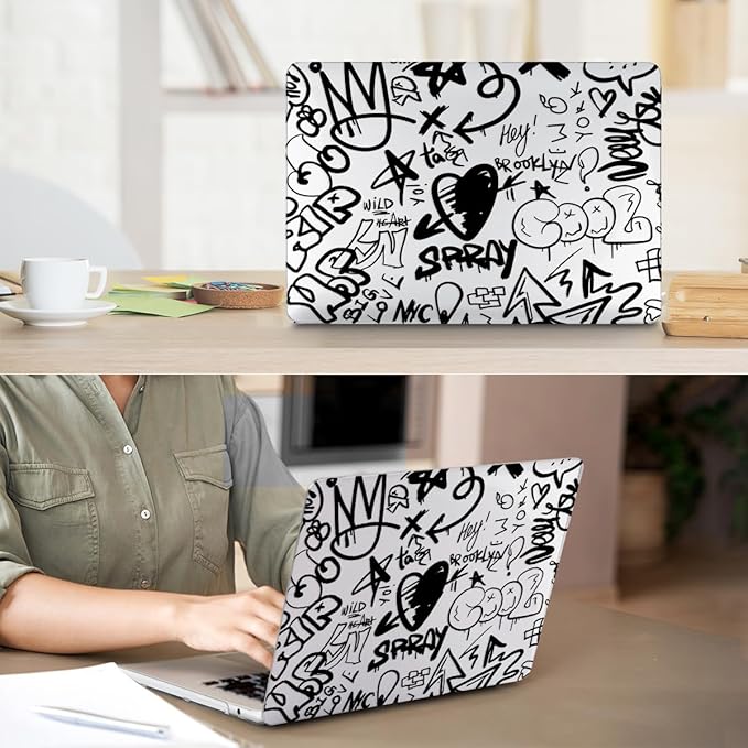 Compatible with MacBook Air 13 inch Case 2025 2024-2022 M4 A3240 M3 A3113 M2 A2681, Plastic Hard Shell&Keyboard Cover&Screen Film&Webcam Cover for MacBook Air 13.6 inch Case, Black Graffiti