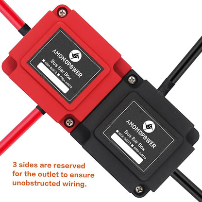600A 48V Bus Bar Box 4 Stud (3/8 inch) M10 High Current Tin Plated Copper Distribution Block Positive Negative Independent Modules Electrical Battery Ground Buss Bar with Cover for RV Marine