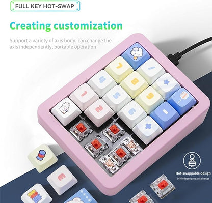 Adventurers K812 Wired Mechanical Numeric Keypad, 19-Key Hot-Swappable RGB Numpad, Macro Programmable, Detachable Type-C Cable, Game/Office Mode Switch – for PC/Laptop/Desktop (Pink)