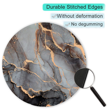 ITNRSIIET Round Mouse Pad with Stitched Edge Premium-Textured Waterproof Non-Slip Rubber Base Desktop Protection Mat Diameter 8.7 inches, Black Grey Marble