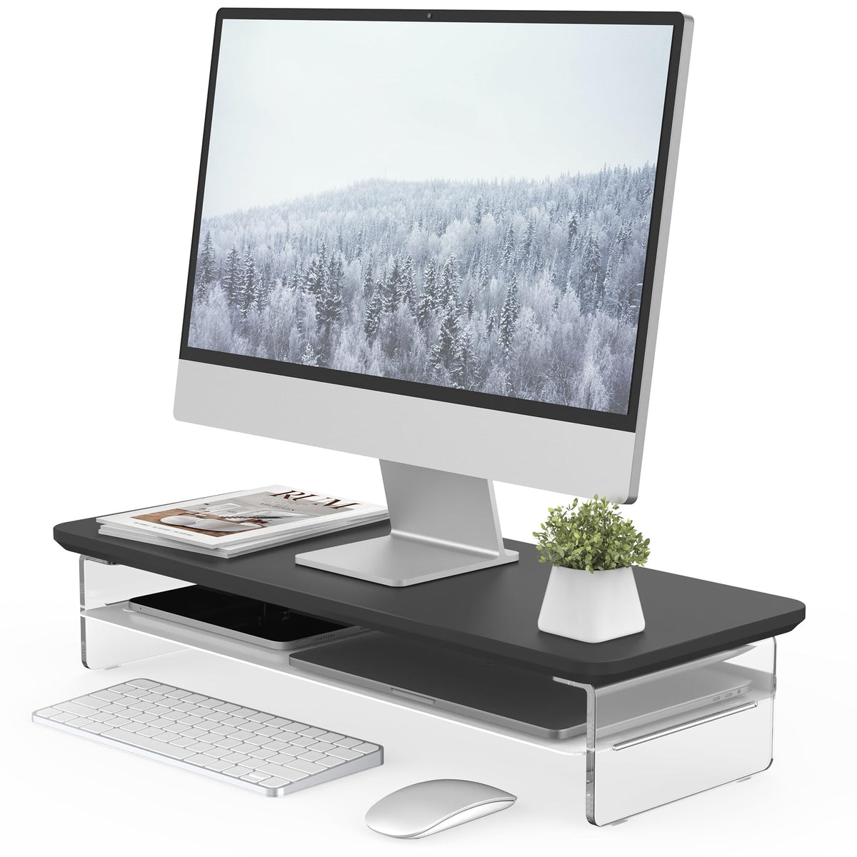 Fenge 42.5" Dual Monitor Stand with Clear Acrylic Legs, Black