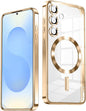 Slim Thin for Samsung Galaxy S25 Plus Case, Compatible with MagSafe, Built-in Camera Lens Protector, Shockproof Protective Phone Case, Soft Electroplated Clear Cover, Gold