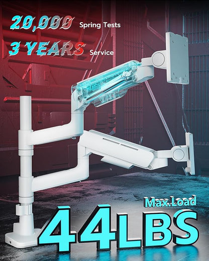 Vertical Dual Monitor Mount for 17-49 Inch Ultrawide Heavy Duty Curved Screen Stacking, Computer Monitor Arm Desk Mount with USB, Gas Spring Adjustable Vesa Stand, White