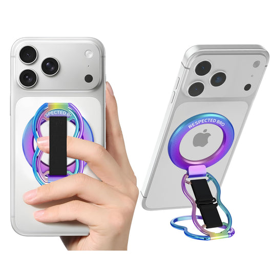 RESPECTED-BRO-Magnetic-Phone-Grip-Stand-with-Finger-Strap, 4-in-1 Magnetic Ring Holder, Kickstand and Elastic Strap for Phones, Universal Fit for iPhone 17/16/15/14/13/12, Android and Cases (Colorful)