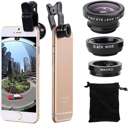 3 in 1 Cell Phone Camera Lens Kit Wide Angle Macro Fisheye Lens for iPad iPhone Samsung Android and Most Smartphones