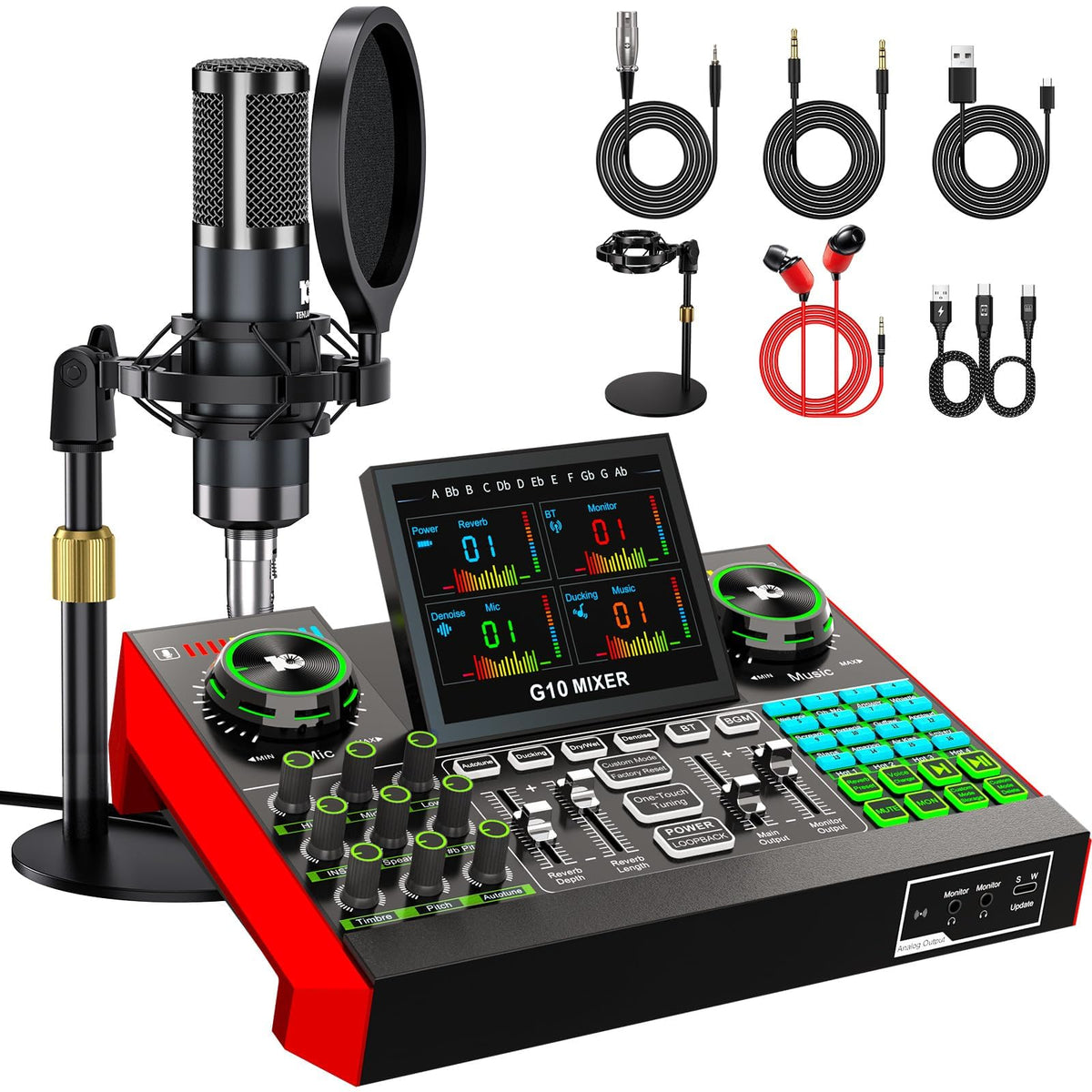 TENLAMP G10 Creator Podcast Equipment Bundle with Microphone