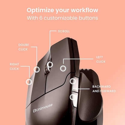 Contour Unimouse Ergonomic Vertical Mouse for Left Hand – Adjustable 35°-70° Angle, Customizable Thumb Rest, Rechargeable Battery, 6 Programmable Buttons, All Day Comfort and Pain Relief
