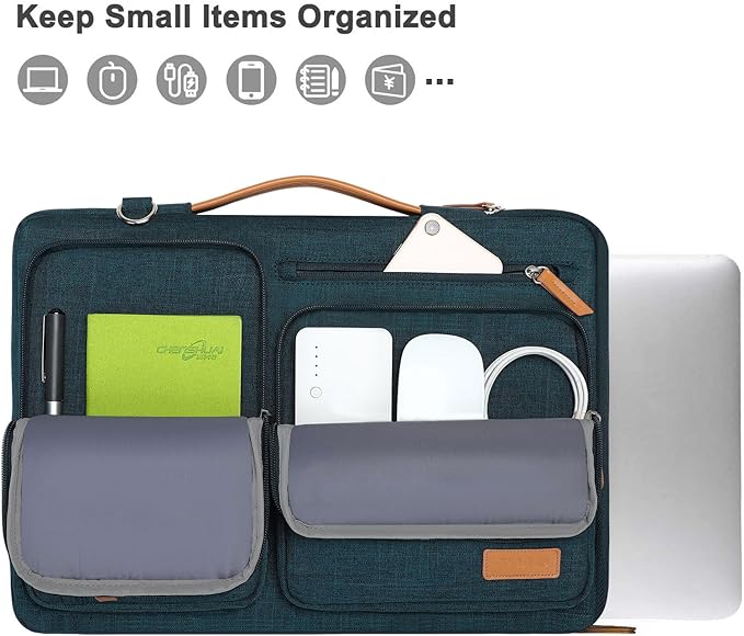 MOSISO 360 Protective Laptop Shoulder Bag,15-15.6 inch Computer Bags Compatible with MacBook Pro 16 inch, HP, Dell, Lenovo, Asus Notebook,Side Open Messenger Bag with 4 Zipper Pockets, Teal Green