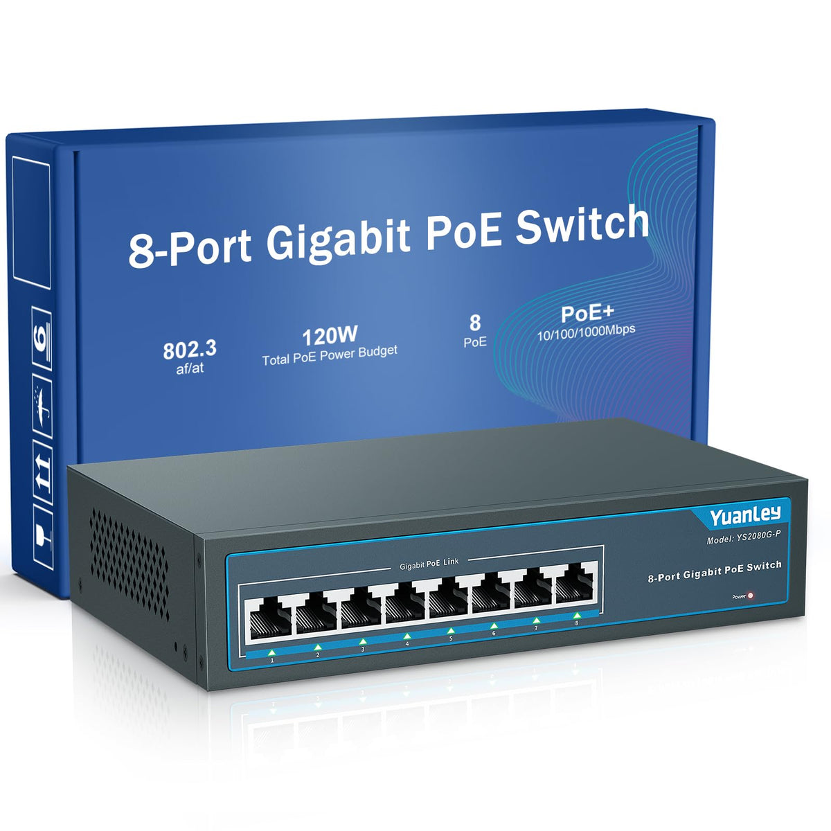 YuanLey 18 Port 2.5G PoE Switch Unmanaged, 16 x 2.5G Base-T PoE Ports, 2 x 10G SFP+, IEEE802.3af/at, 250W, Compatible with 100/1000/2500Mbps, Metal Case, Desktop/Rack Mount 2.5Gbe Network Switch