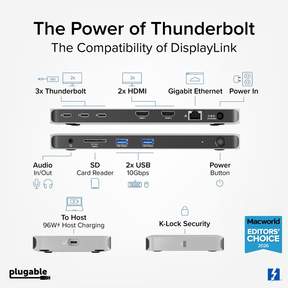 Plugable Thunderbolt 4 Dock Quad Monitors, 100W, Connect Four 4K Monitors
