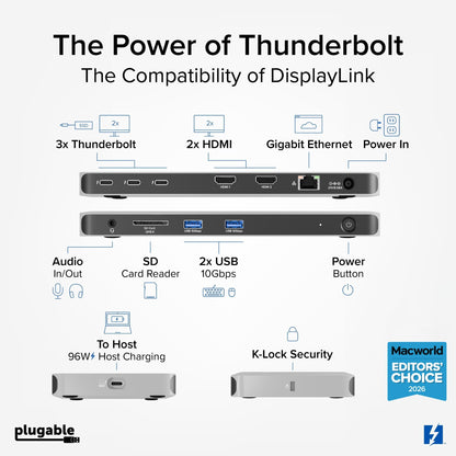 Plugable Thunderbolt 4 Dock Quad Monitors, 100W, Connect Four 4K Monitors