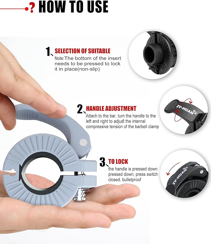 ZY-HUAN Pro Barbell Clips 1 inch Barbell Clamps 0.9-1.18inch Quick Release Weight Clips for Bars Multi-Size Adjustable Olympic Barbell Clamps (Gray)