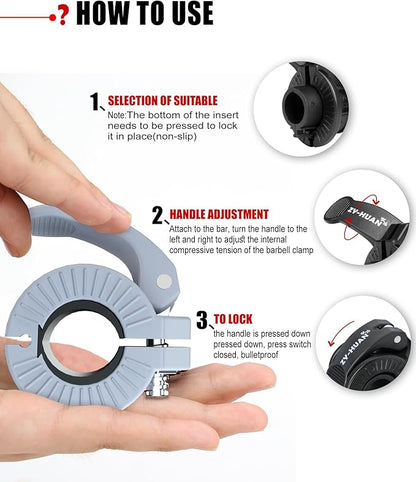 ZY-HUAN Pro Barbell Clips 1 inch Barbell Clamps 0.9-1.18inch Quick Release Weight Clips for Bars Multi-Size Adjustable Olympic Barbell Clamps (Gray)