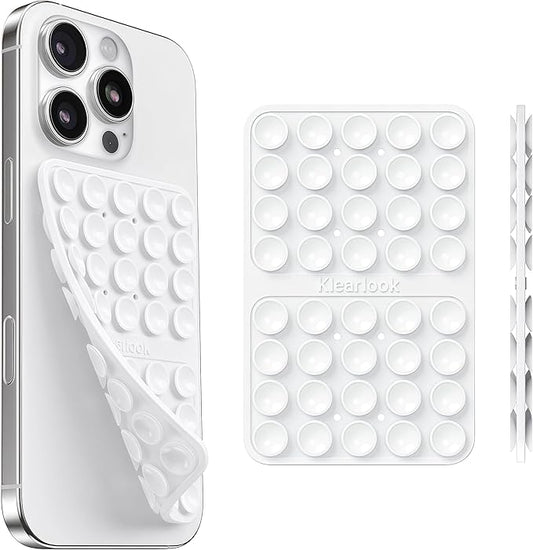 Klearlook Silicone Suction Cup Phone Case Mount Double Sided, Silicon Sticky Phone Grip with Higher Suction for Cell Phone, Hands-Free Phone Accessories Holder for Selfies and Videos, White