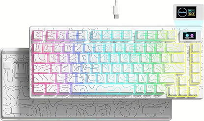 Womier SK80 75% Percent Keyboard with Color Multimedia Display Mechanical Gaming Keyboard Topographic, Hot Swappable Gasket Mount RGB Creamy Key Board Pre-lubed POM Switch for Mac/Win,White