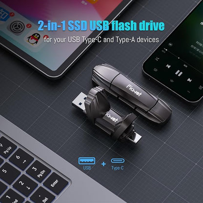 FU388 External Solid State Drive, Up to 1000MB/s for Data Storage,Dual-Port Stick Design with USB-A & Type-C Expansion of Storage for iPhone 15/16 /Android/PC/Mac/Laptop