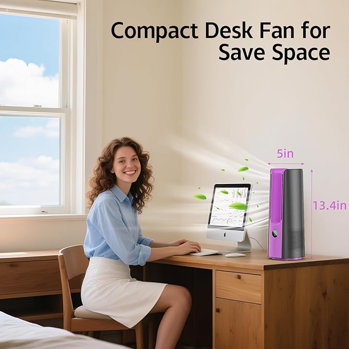 Desk Fan, 13 Inch Portable Bladeless Fan, Small Quiet Table Fan with 60°Oscillating, 9 Speeds & 9H Timer, LED Display, Button Control, Easy to Clean, Personal Desktop Fan for Bedroom, Office