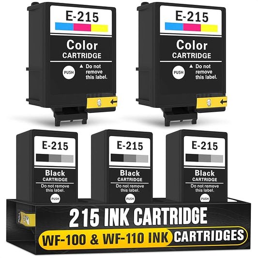Reluen 5 Pcs 215 Ink Cartridge Replacements, 3 Black and 2 Tri-Color Combo