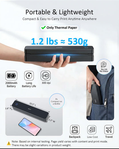 Inkless Portable Printer for Travel, MT610Pro Wireless Thermal Printer