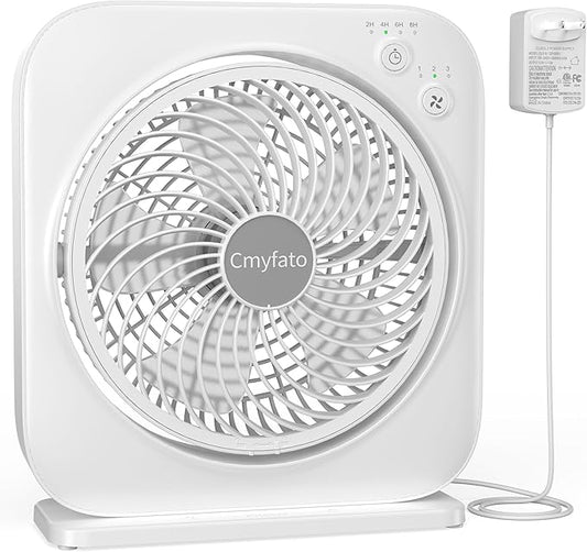 Portable Table fan, Window Fan,Small Box Fan with 3 Powerful Speed & 4 Timer Setting, 270° Pivoting Quiet Square DC Fan for Home Office Bedroom Bathroom Kitchen