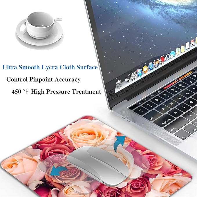 Blooming Roses Mouse Pad, Beautiful Flowers Mousepad for Design, Anti-Slip Rubber Base Wireless Mouse Pads for Laptop