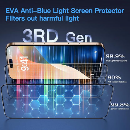 Uyiton Compatible with iPhone 16 Pro Screen Protector (Anti-Blue Light) - [Easy to Install] Shatterproof Full Coverage [Case Friendly] 9H Tempered Glass Screen Protector for iPhone 16 Pro, 2 Pack