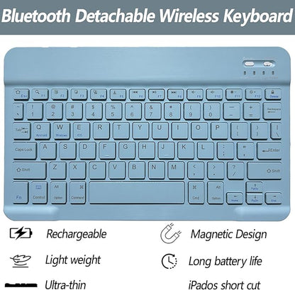 Keyboard Case for iPad 11th 10th Generation - iPad 10th Generation Case with Detachable Wireless Keyboard - Smart Folio Cover with Pencil Holder for 11-inch A16 2025 10.9-inch 2022, Blue