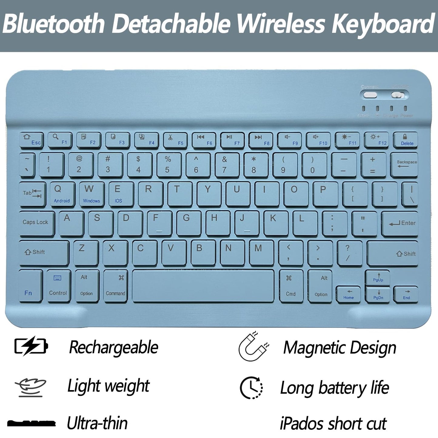 BSBLESS Keyboard Case for iPad 11th 10th Generation - iPad 10th Generation Case with Detachable Wireless Keyboard - Smart Folio Cover with Pencil Holder for 11-inch A16 2025 10.9-inch 2022, Blue