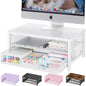 OPNICE Computer Monitor Stand Riser, Desk Organizer with Drawer, Printer & Laptop Stand, Office Desk Accessories & Workspace Desktop Organizers Storage for Office Supplies(White)
