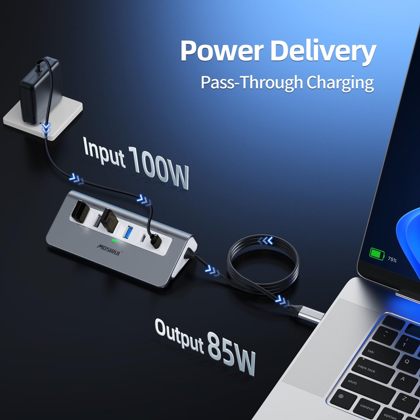 USB C Hub, Mosirui 9 in 1 USB C Hub Multiport Adapter with 4K@60Hz HDMI, PD 100W,USB C & 2 USB A 3.0 5Gbps,2 USB A 2.0,SD/TFCard Reader, 3.3 Ft Long Host Connection Cable, Usb Hub for Laptop & MacBook