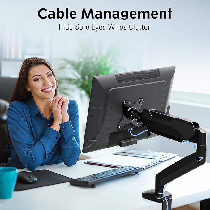 MOUNTUP Monitor Arm Desk Mount, Fully Adjustable, Computer Monitor Stand for 17-30 Inch, 4.4-17.6lbs Screen, VESA Mount with C Clamp & Grommet Base, Black