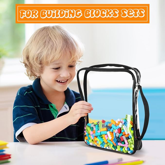 Sanwuta 6 Packs Toy Storage Bags, PVC Organizing Case Bags with Zipper, Waterproof Toy Container for Board Games, Building Blocks, Puzzles, Small Toys and Kids Books(Small,Clear)