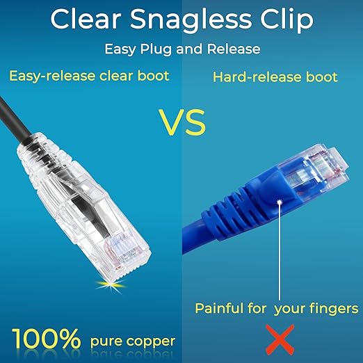 Rapink Patch Cables Cat6/ Cat6a 10ft (24 Pack) Slim, Cat6a Ethernet Patch Cable 10G Support, Snagless Cat 6 Patch Cable for Patch Panel to Switch, Flexiable Cat6 Ethernet Cable Black (24PC6ABK-10)