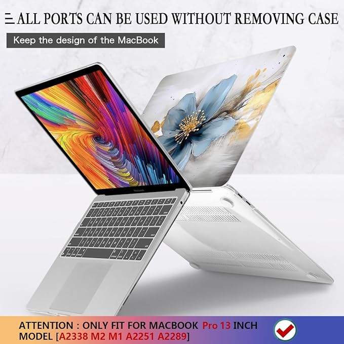 CISSOOK Compatible with MacBook Pro 13 inch 2025-2020 Release Model M2 M1 Chip A2338 A2251 A2289 with Touch Bar, Plastic Hard Shell Case&Keyboard Cover&Screen Protector, Retro Golden Floral