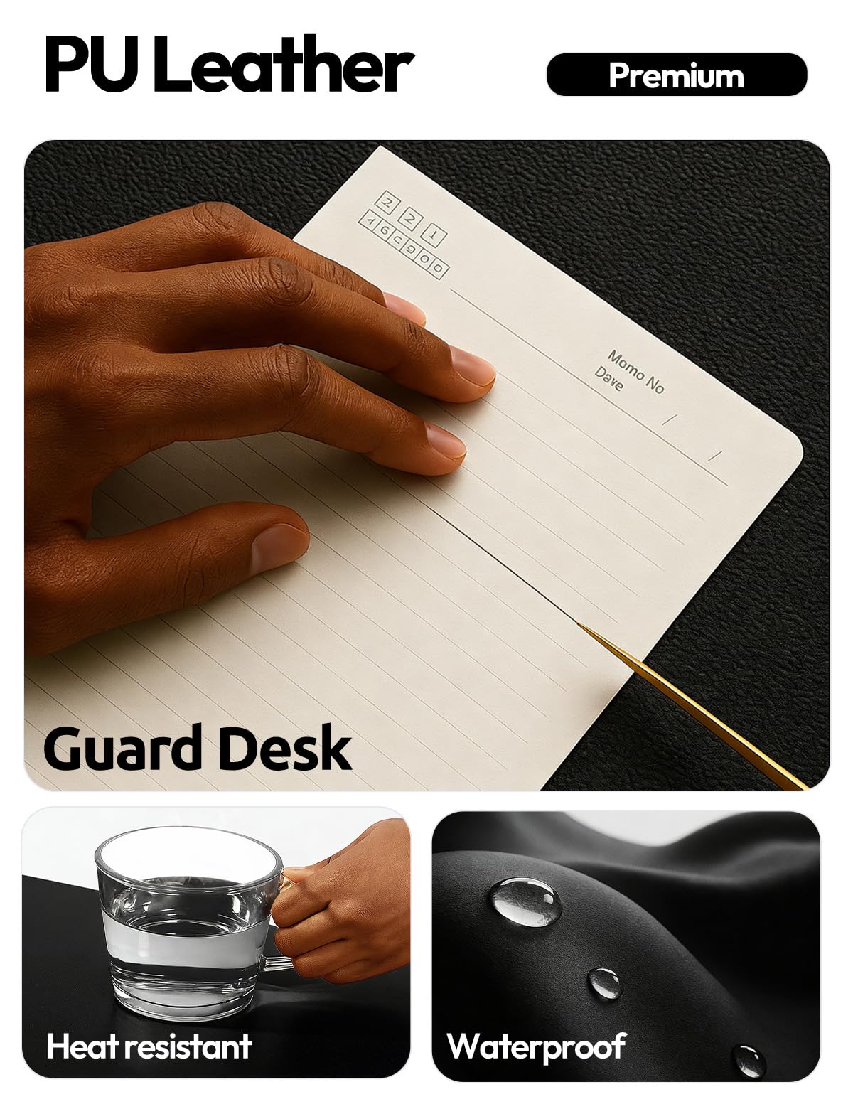 YSAGi Large Extended PU Leather Desk Pad Protector – Non-Slip Waterproof Desk Mat for Office & Home, Easy Clean Mouse Pad & Laptop Writing Blotter 35.4"x17" Black